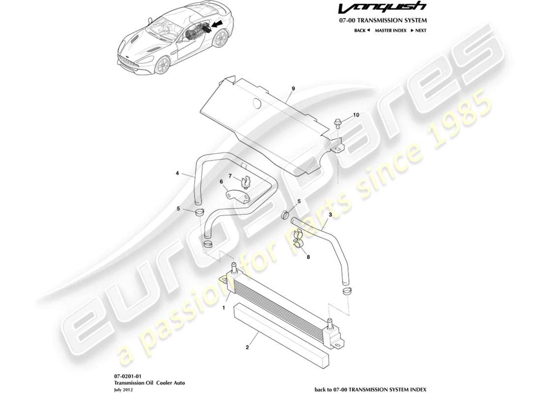 aston martin vanquish (2018) getriebeölkühler teilediagramm