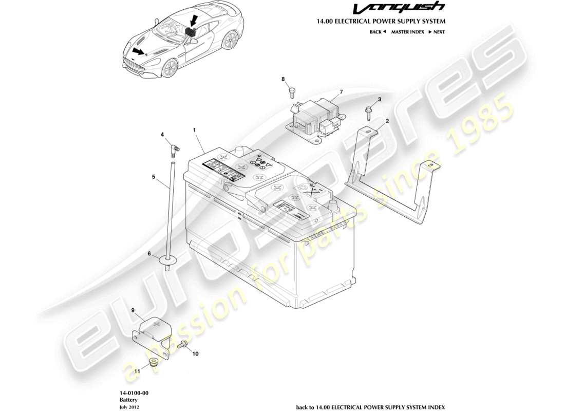 aston martin vanquish (2017) batterie teilediagramm