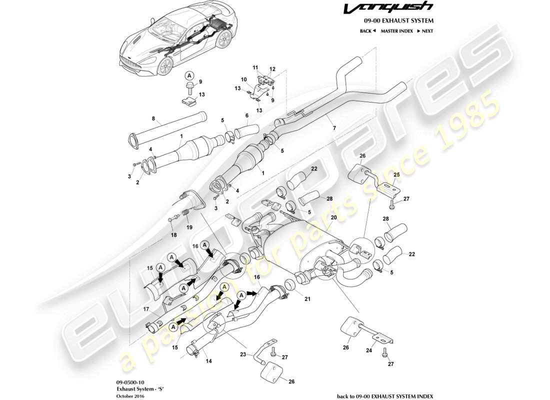 aston martin vanquish (2018) abgasanlagen teilediagramm