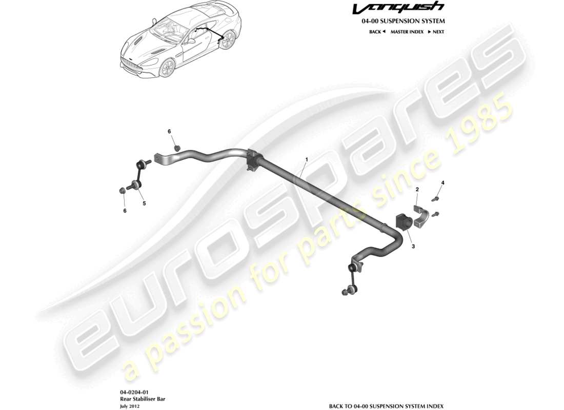 aston martin vanquish (2017) teilediagramm für hinteren stabilisator