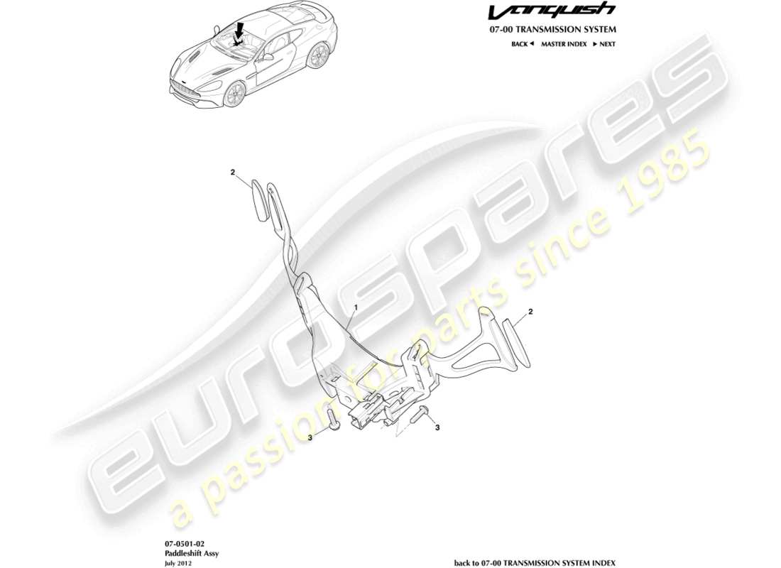 aston martin vanquish (2016) schaltwippen-ersatzteildiagramm