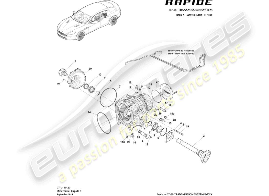 aston martin rapide (2019) differential, s-teilediagramm