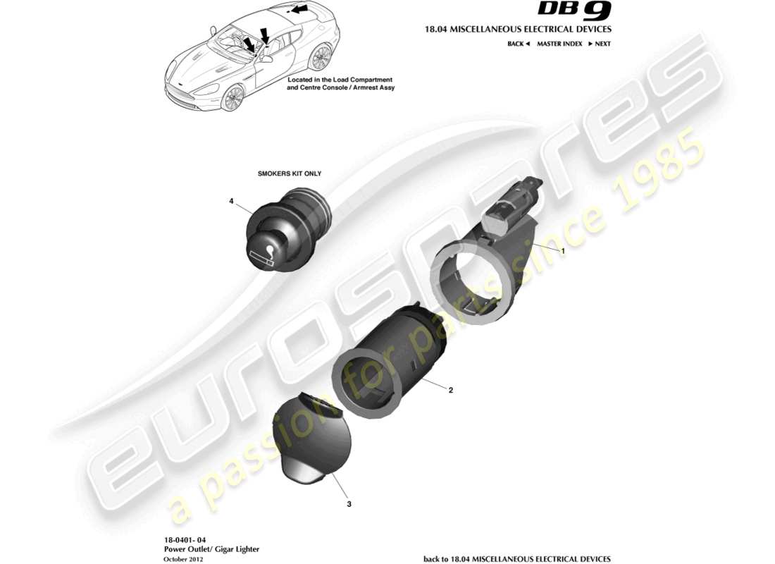 aston martin db9 (2016) teilediagramm für die steckdose