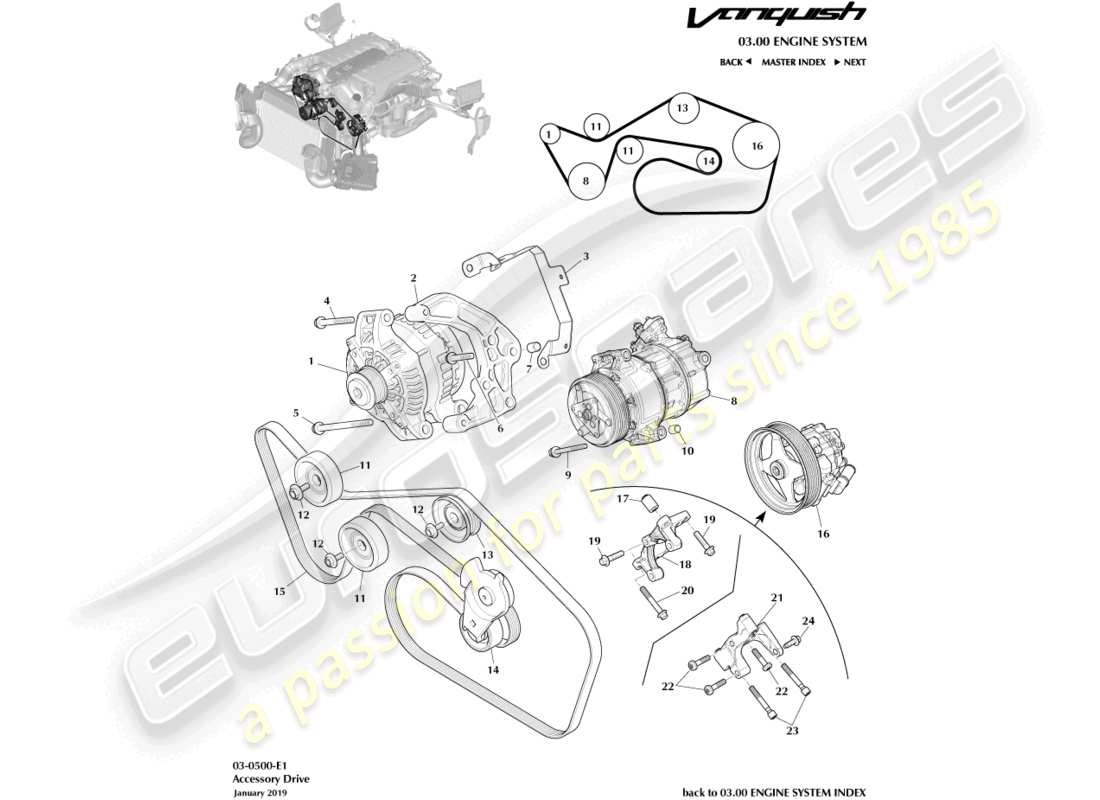 aston martin vanquish (2016) teilediagramm für zusatzantrieb