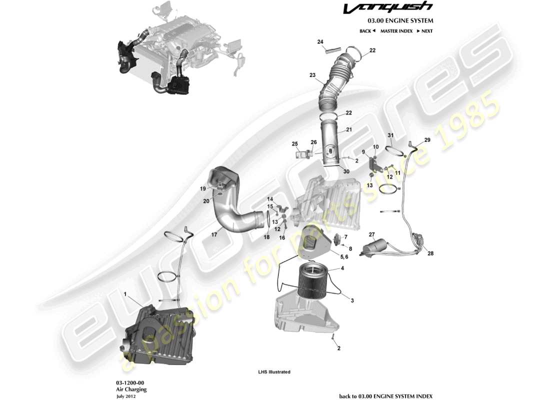 aston martin vanquish (2015) teilediagramm für die luftaufladung
