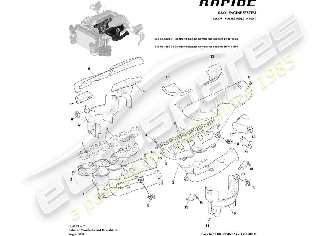 aston martin rapide (2018) auspuffkrümmer ersatzteildiagramm