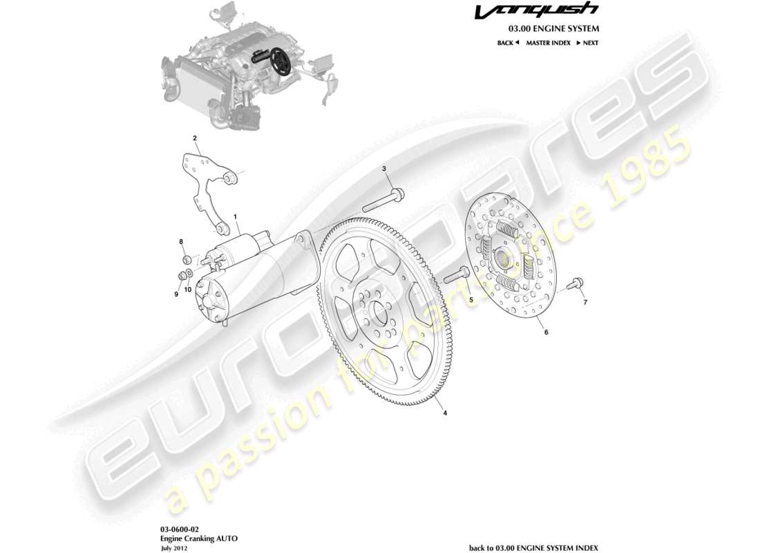 aston martin vanquish (2018) motor anlassen, diagramm für autoteile