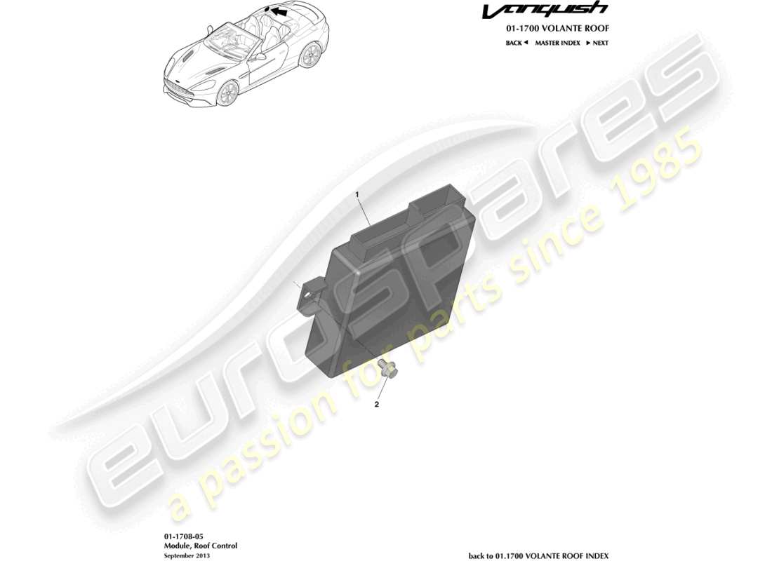 aston martin vanquish (2016) teilediagramm des dachsteuermoduls