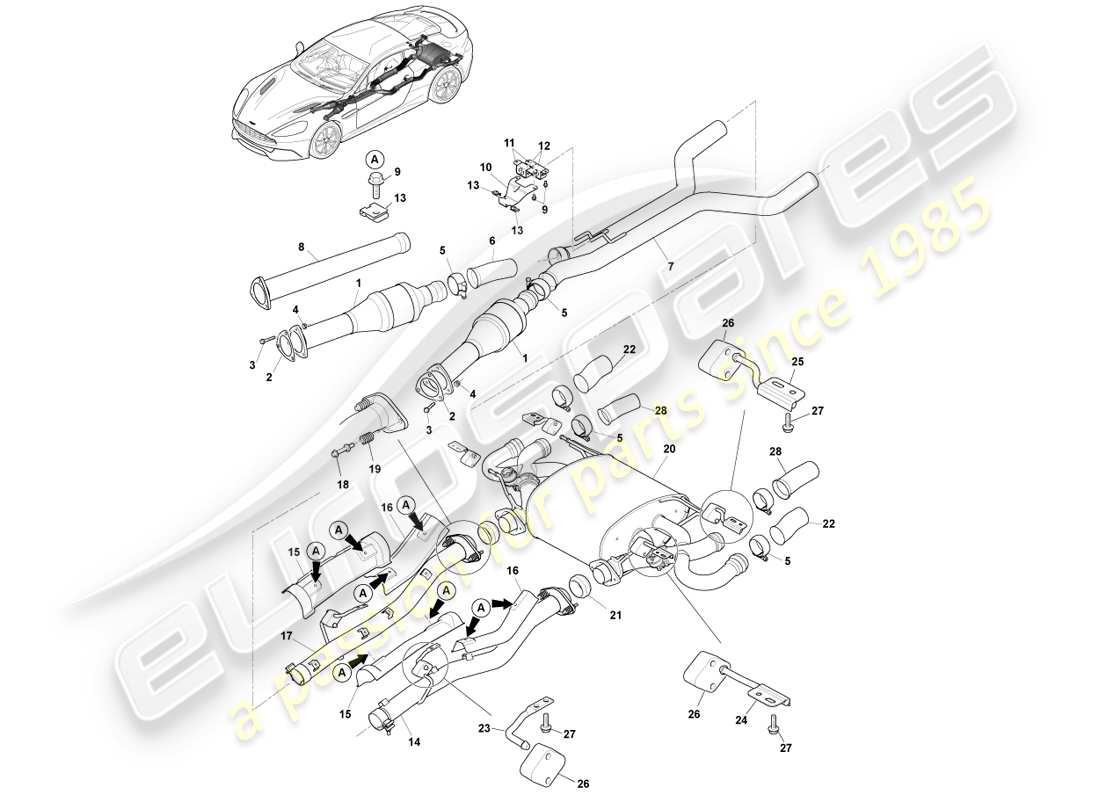 aston martin vanquish (2013) abgasanlage, s-teilediagramm