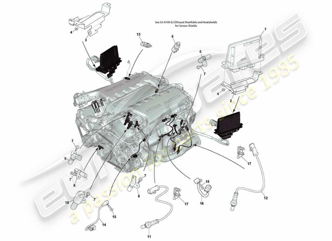 aston martin vanquish (2014) teilediagramm der elektronischen motorsteuerung