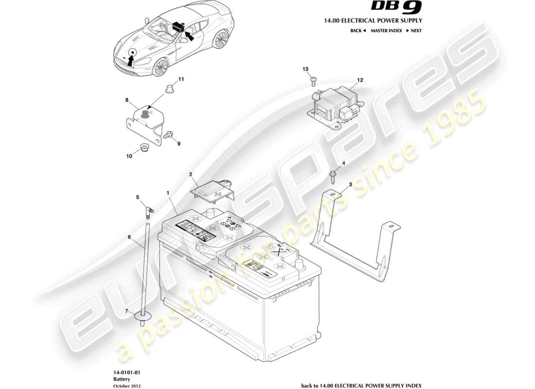 aston martin db9 (2013) batterie teilediagramm