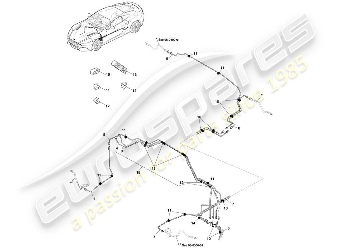 aston martin vanquish (2013) bremsleitungen und -schläuche, rhd-ersatzteildiagramm