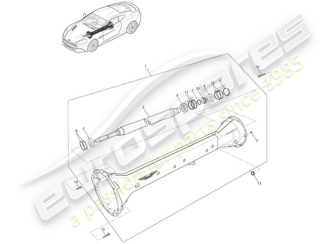 aston martin vanquish (2013) drehmomentrohrbaugruppe, 8 spd ersatzteildiagramm