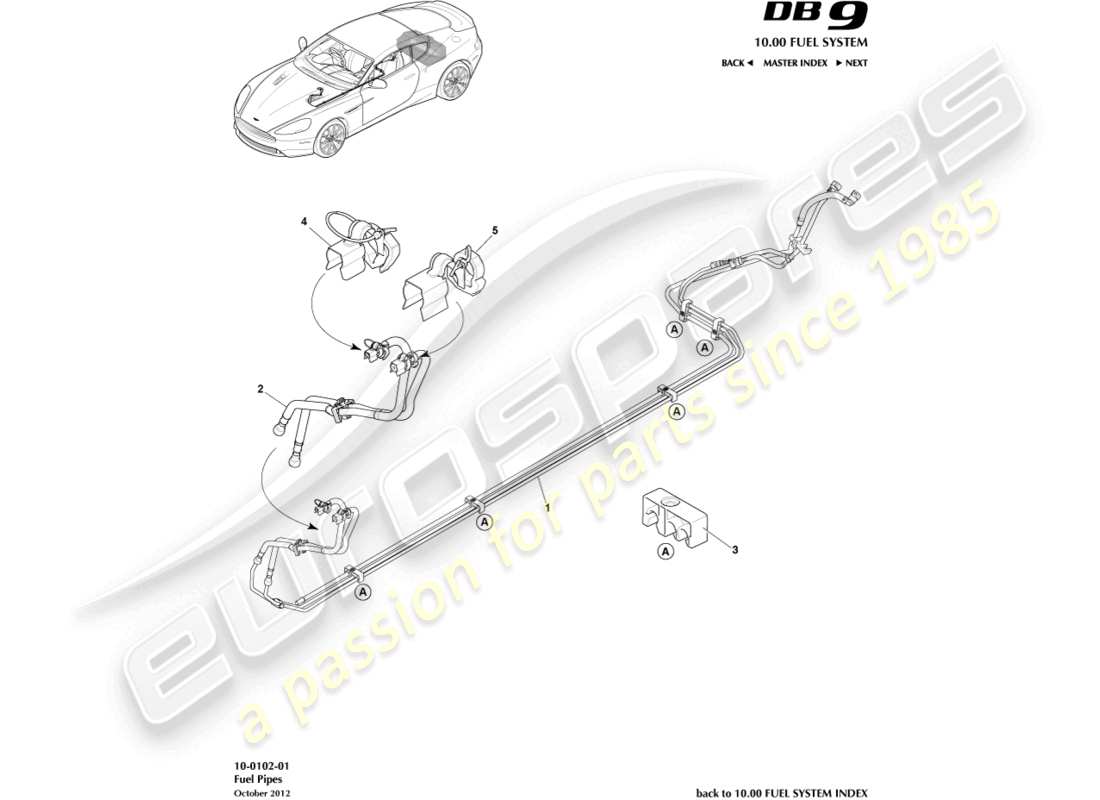 aston martin db9 (2013) teilediagramm kraftstoffverteilung