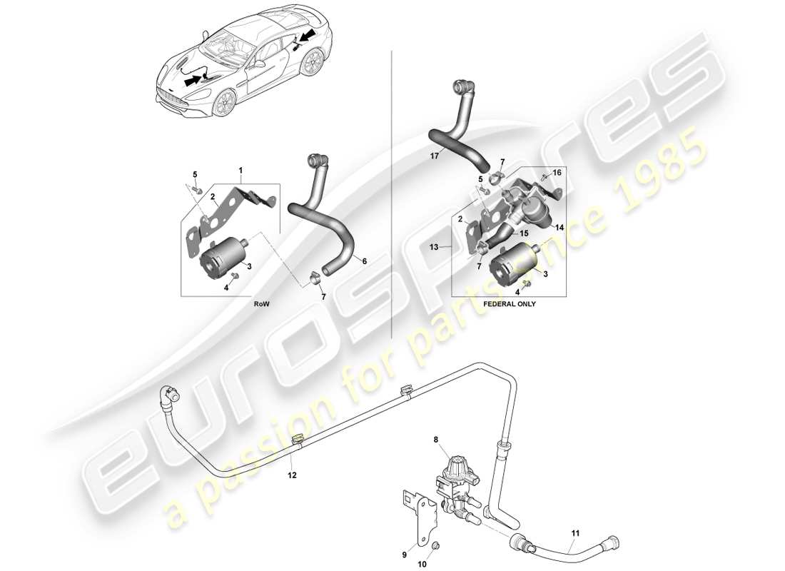 aston martin vanquish (2013) teilediagramm für verdunstungsemissionen