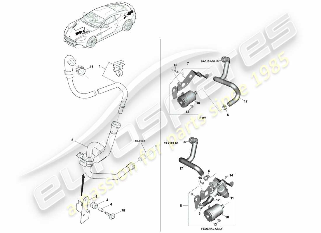aston martin vanquish (2013) verdunstungsemissionen, 15my teilediagramm