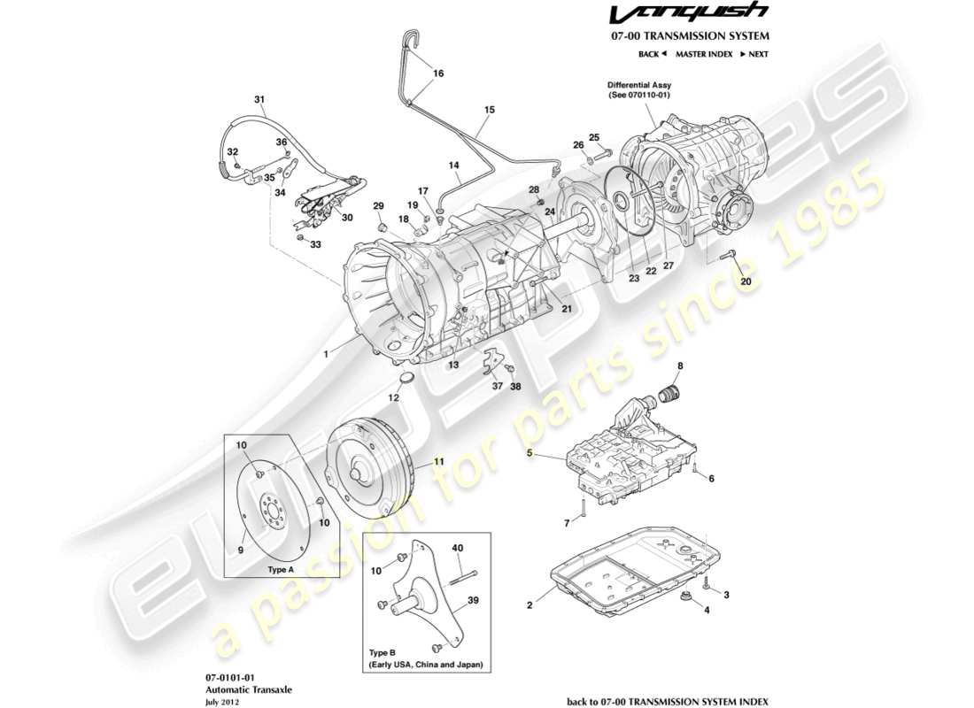 aston martin vanquish (2017) getriebe, 6spd teilediagramm