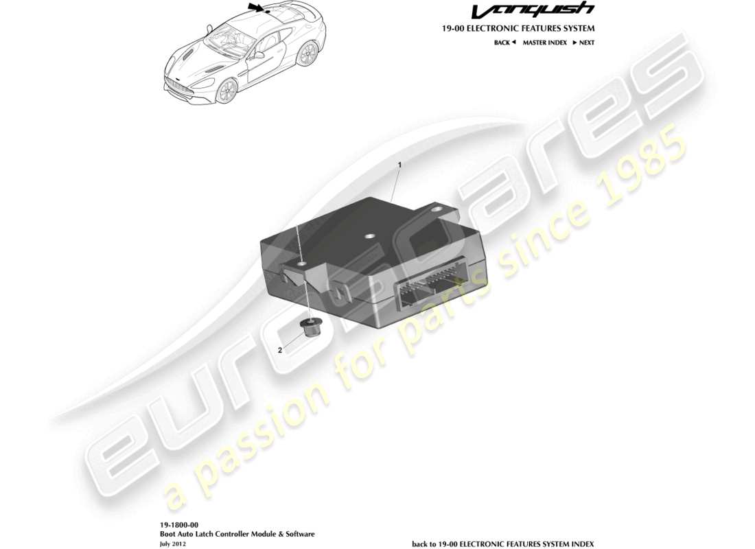 aston martin vanquish (2015) teilediagramm des boot-latch-controllers