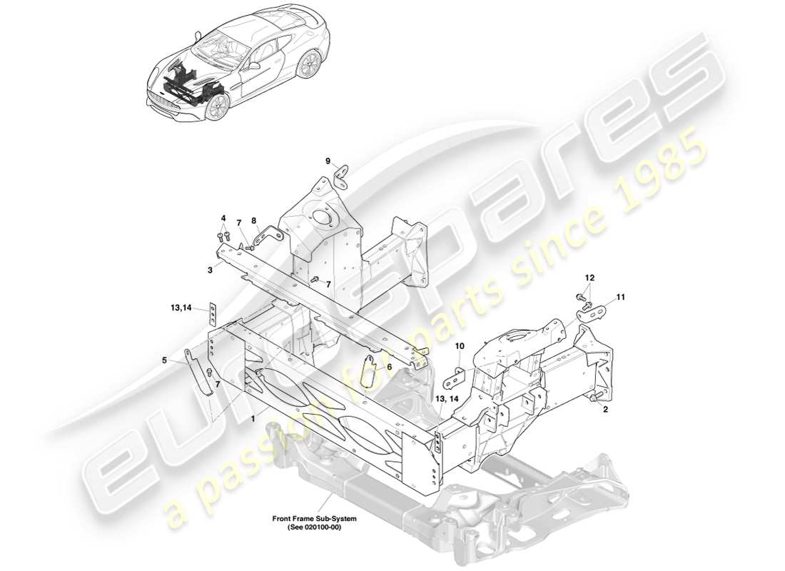 aston martin vanquish (2013) teilediagramm der frontstruktur
