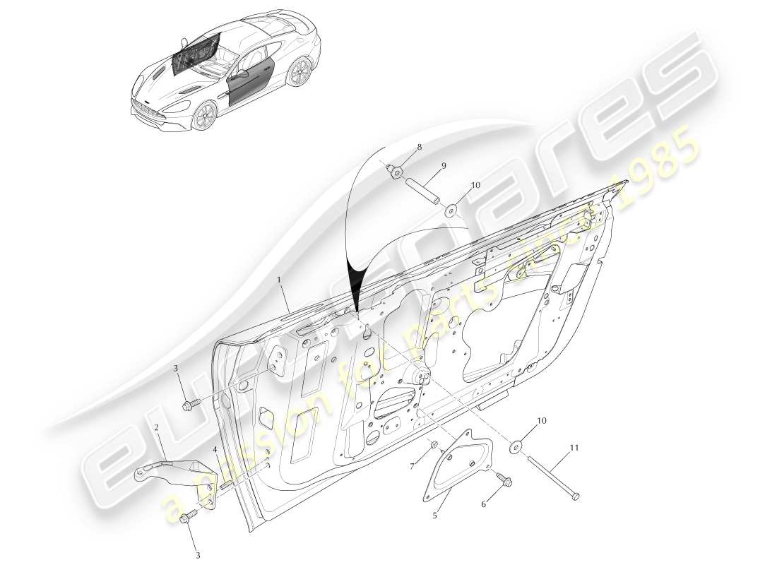 aston martin vanquish (2013) teilediagramm der vordertürbaugruppe