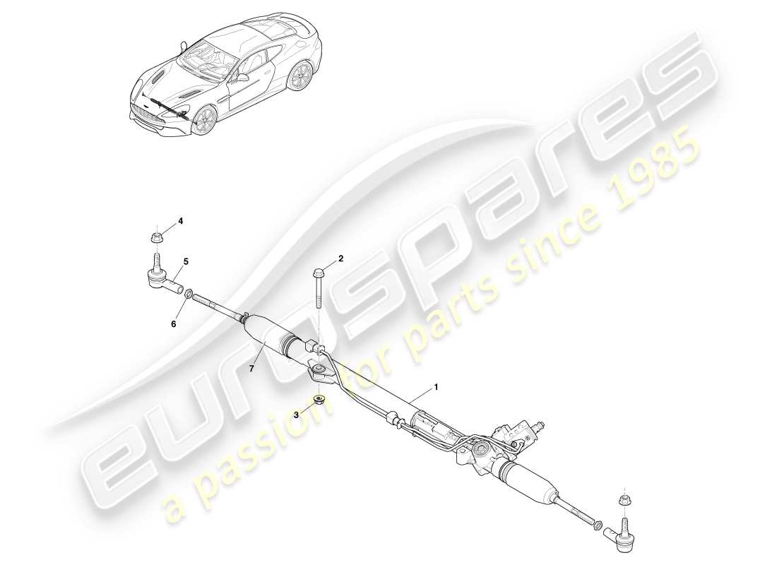 aston martin vanquish (2013) lenkgetriebe, lhd-ersatzteildiagramm