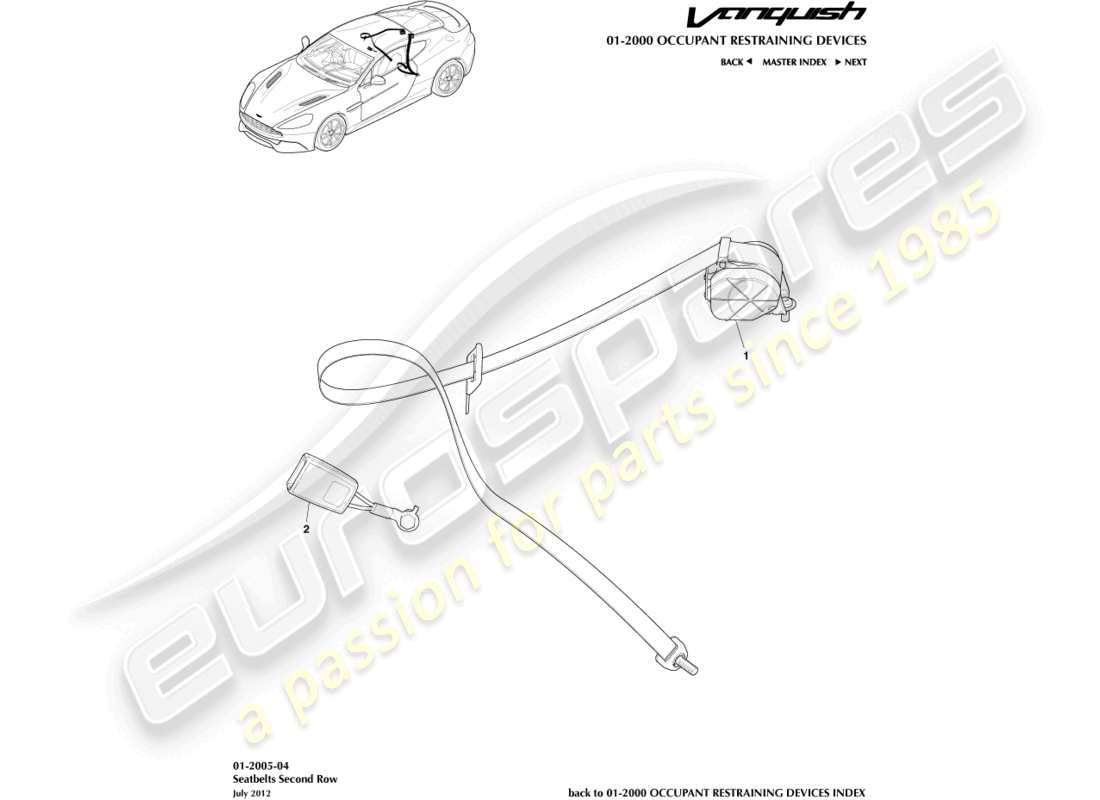 aston martin vanquish (2016) sicherheitsgurte hinten ersatzteildiagramm