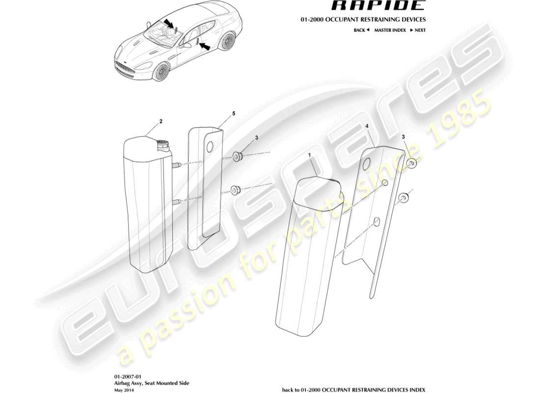 aston martin rapide (2011) teilediagramm für am sitz montierten airbag