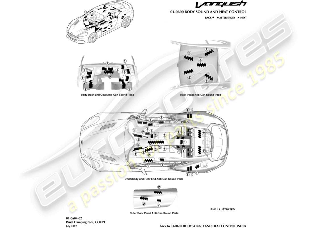 aston martin vanquish (2016) anti-can-pads, coupé-teilediagramm