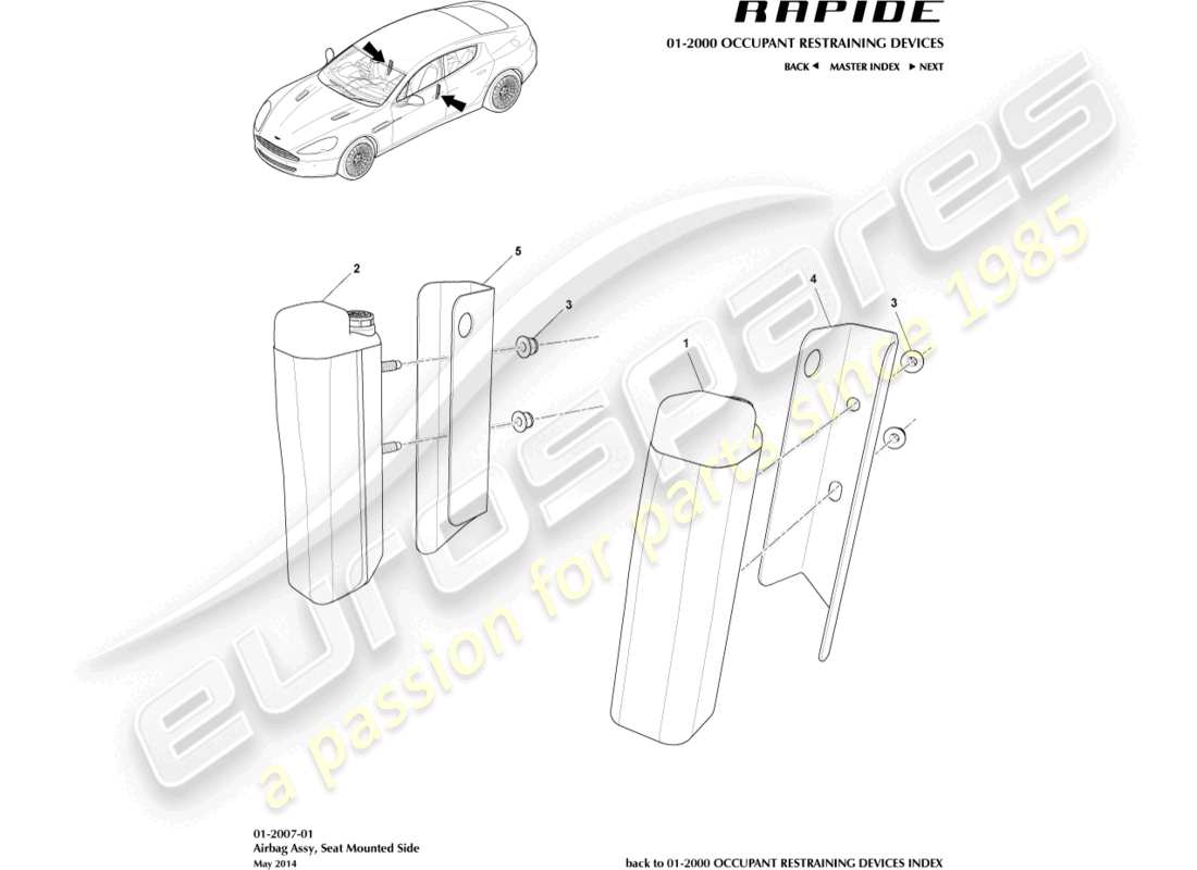 aston martin rapide (2012) teilediagramm für am sitz montierten airbag