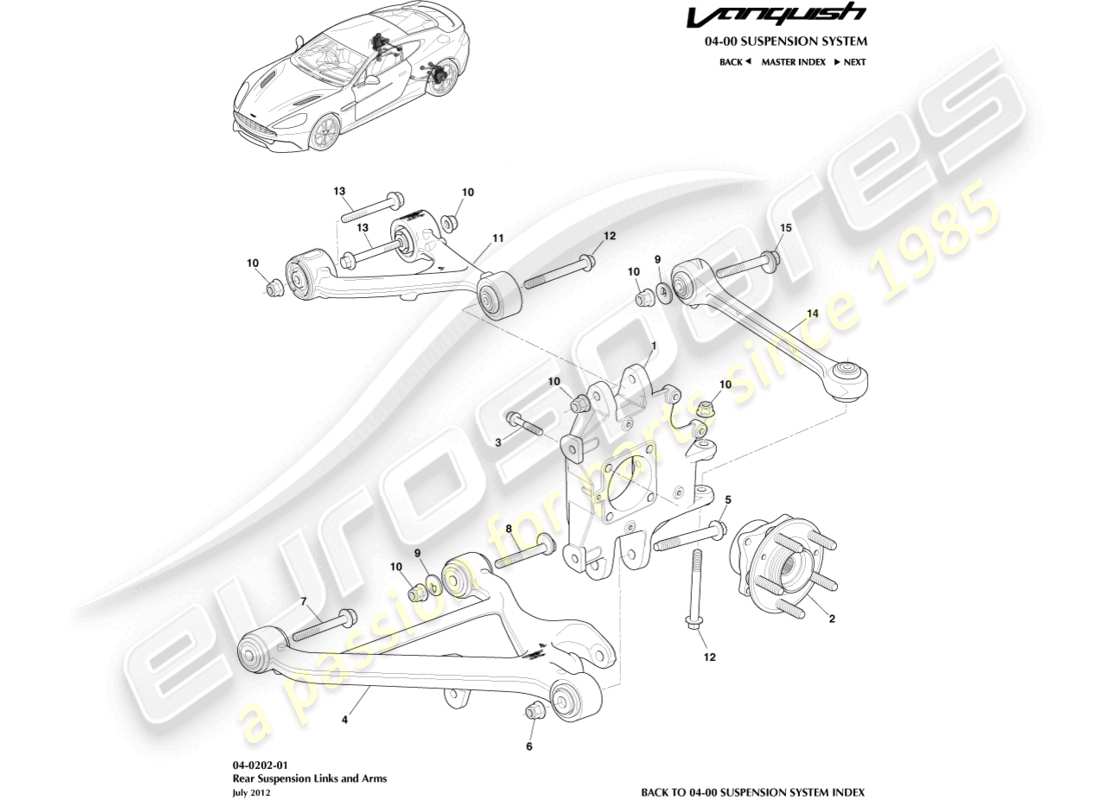 aston martin vanquish (2018) hinterradaufhängung teilediagramm