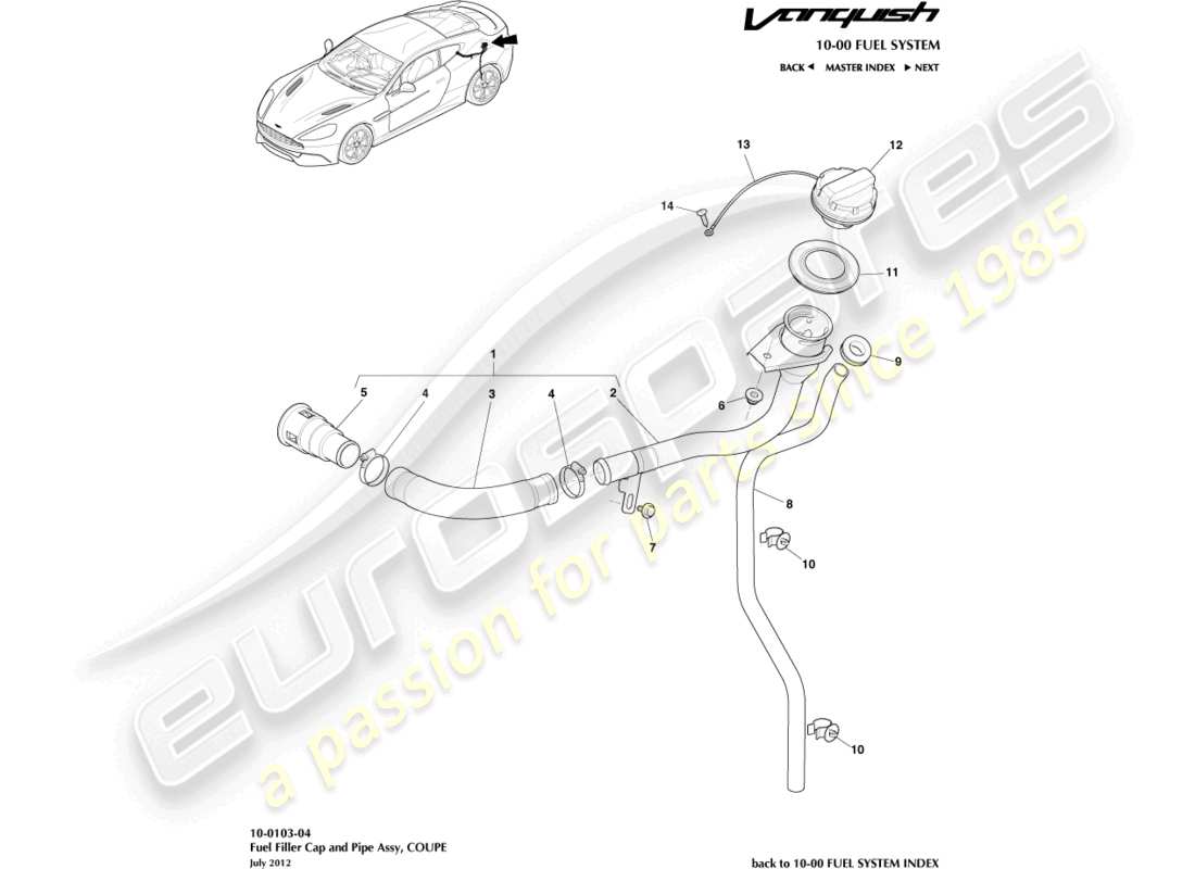 aston martin vanquish (2015) tankfüllstutzen-baugruppe, coupé-ersatzteildiagramm