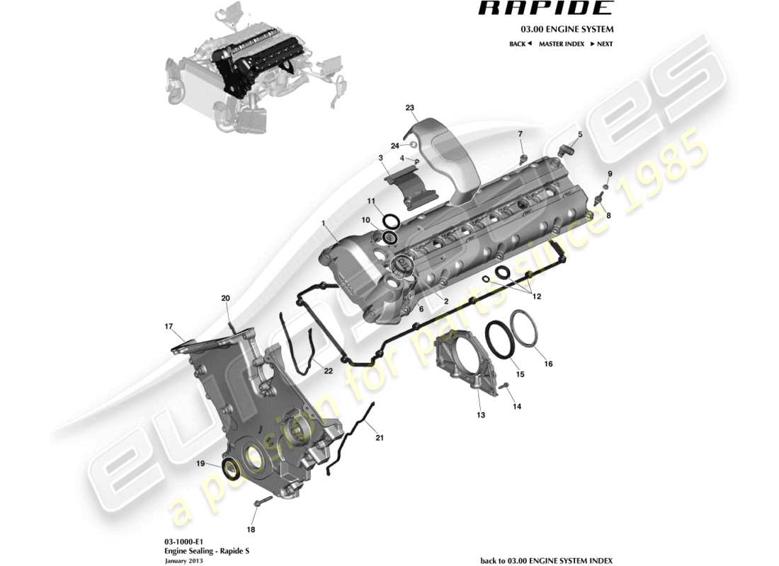 aston martin rapide (2011) teilediagramm für motordichtungen