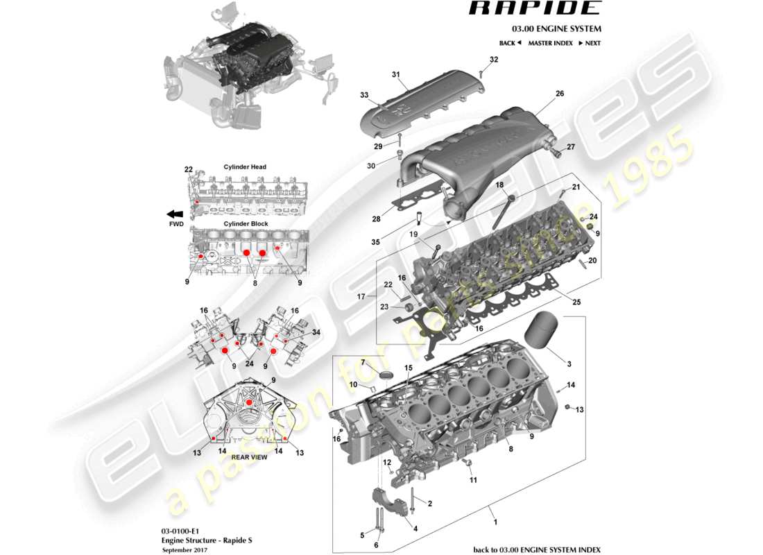 aston martin rapide (2011) teilediagramm der motorstruktur