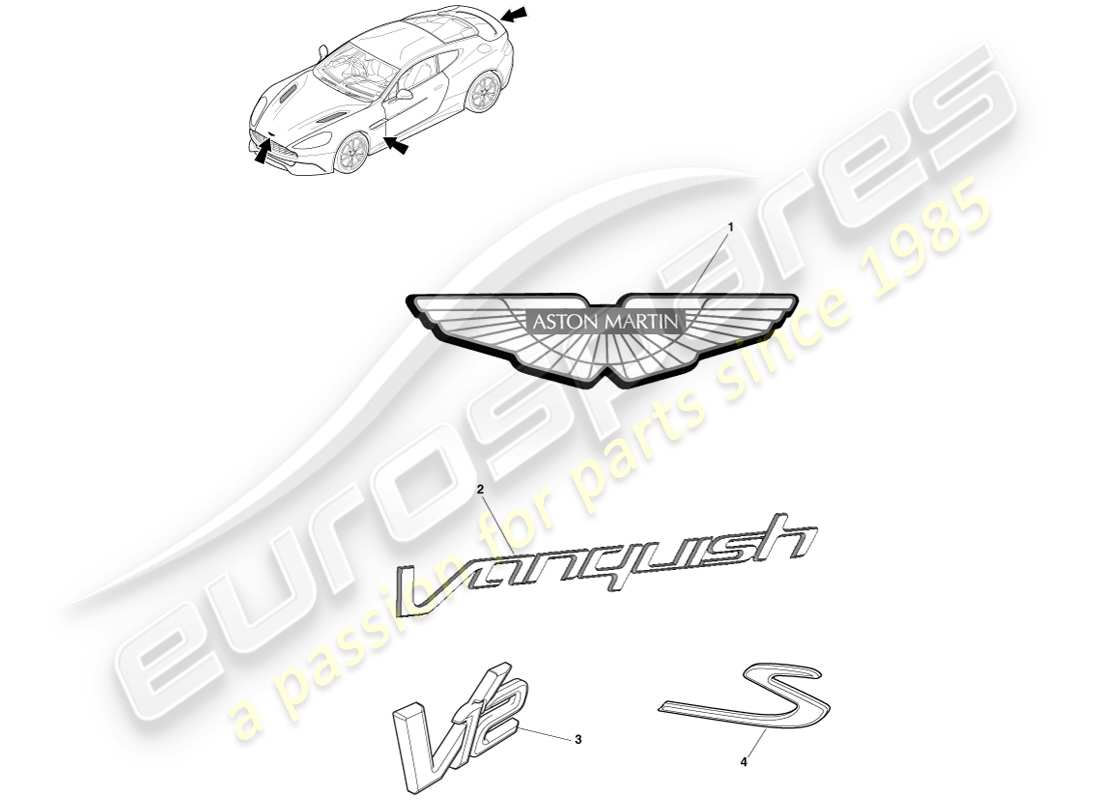 aston martin vanquish (2014) abzeichen-teilediagramm