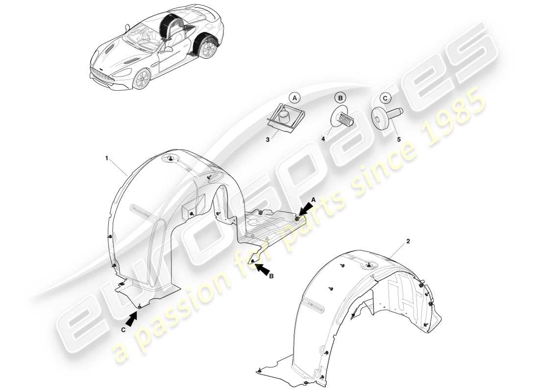 aston martin vanquish (2014) teilediagramm für hintere radkastenverkleidungen