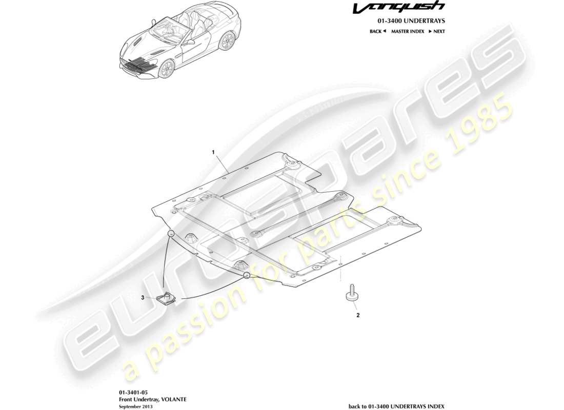 aston martin vanquish (2016) vordere unterbodenabdeckung, volante-ersatzteildiagramm
