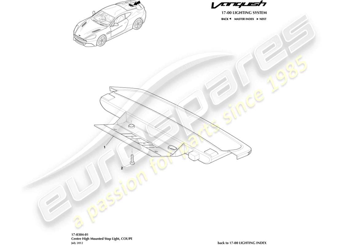 aston martin vanquish (2016) hoch montierte bremsleuchte, coupé-ersatzteildiagramm