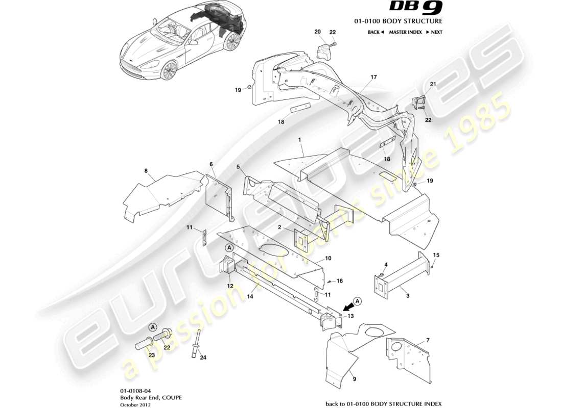 aston martin db9 (2014) karosserieheck, coupé-ersatzteildiagramm