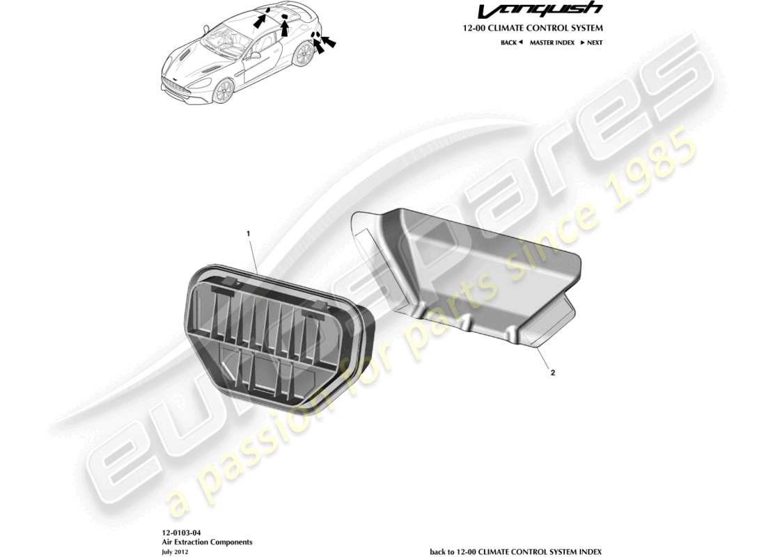 aston martin vanquish (2016) teilediagramm für luftabsaugkomponenten