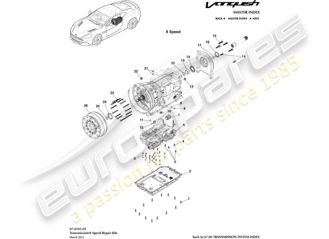 aston martin vanquish (2018) getriebesätze, 8spd teilediagramm
