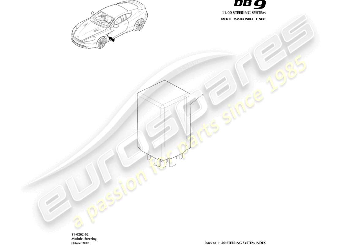 aston martin db9 (2016) teilediagramm des lenkmoduls