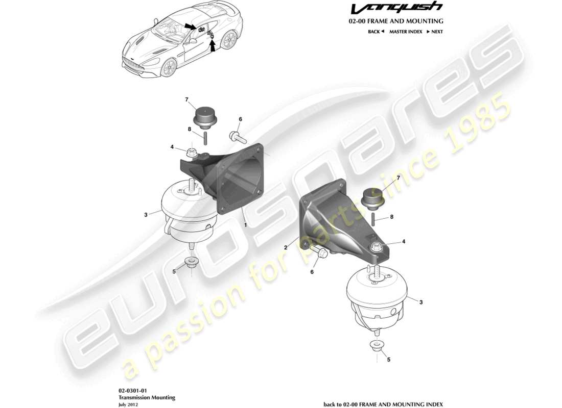 aston martin vanquish (2018) antriebsstrangbefestigungen teilediagramm