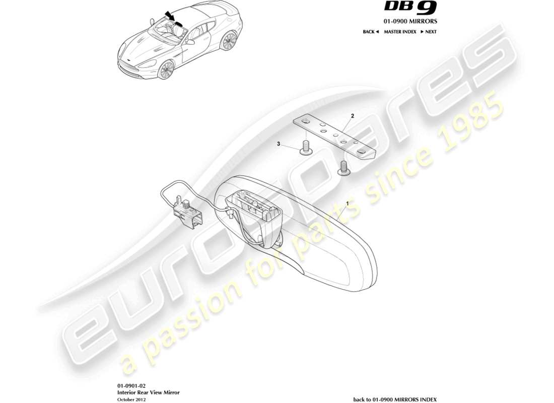 aston martin db9 (2014) innenspiegel ersatzteildiagramm