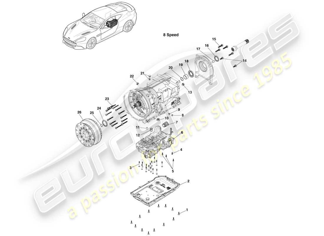 aston martin vanquish (2014) getriebekits, 8 spd ersatzteildiagramm