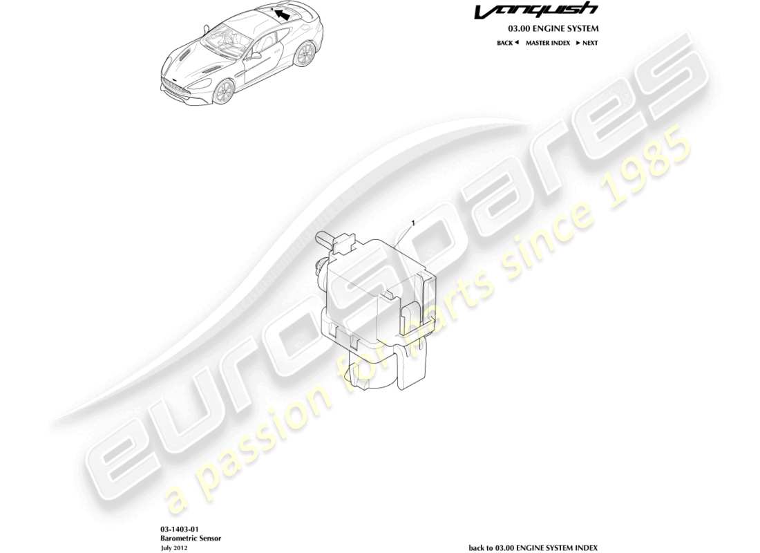 aston martin vanquish (2016) teilediagramm des barometrischen sensors