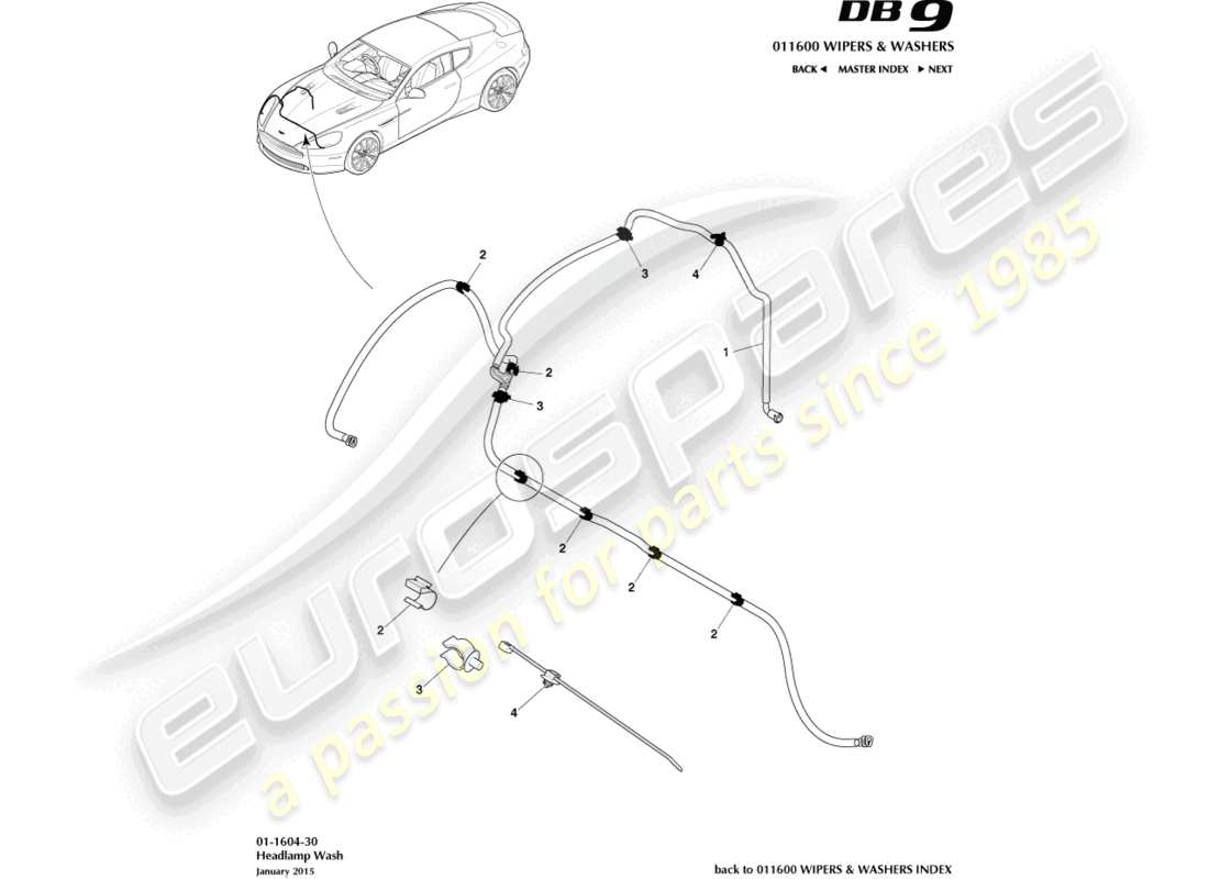 aston martin db9 (2015) teilediagramm der scheinwerferwaschanlage