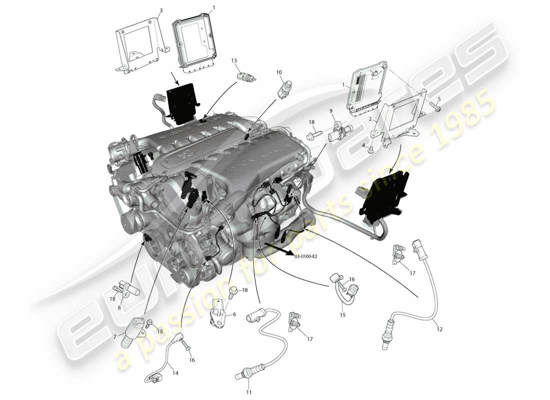 aston martin vanquish (2013) elektronische motorsteuerung, bosch-ersatzteildiagramm