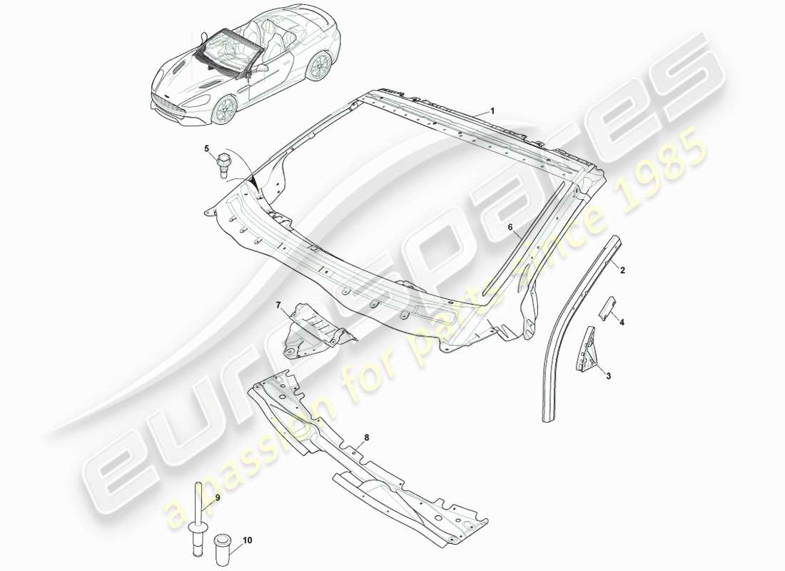 aston martin vanquish (2014) karosserie, armaturenbrett und motorhaube, volante-ersatzteildiagramm