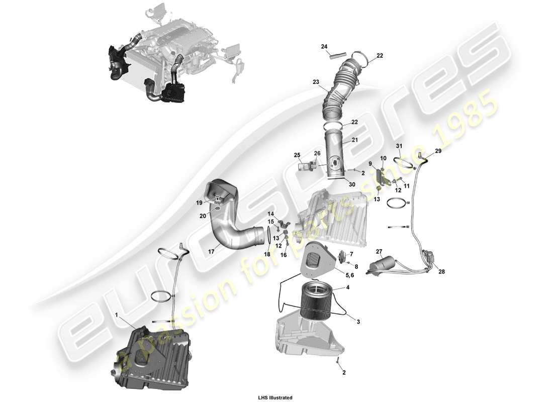 aston martin vanquish (2014) teilediagramm für die luftaufladung