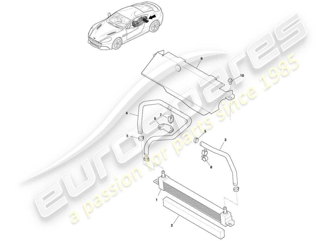 aston martin vanquish (2013) teilediagramm für getriebeölkühler